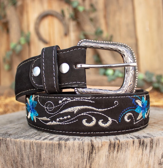 Women’s Western Turquoise Cowgirl Black Leather Belt for Jeans & Pants 42\