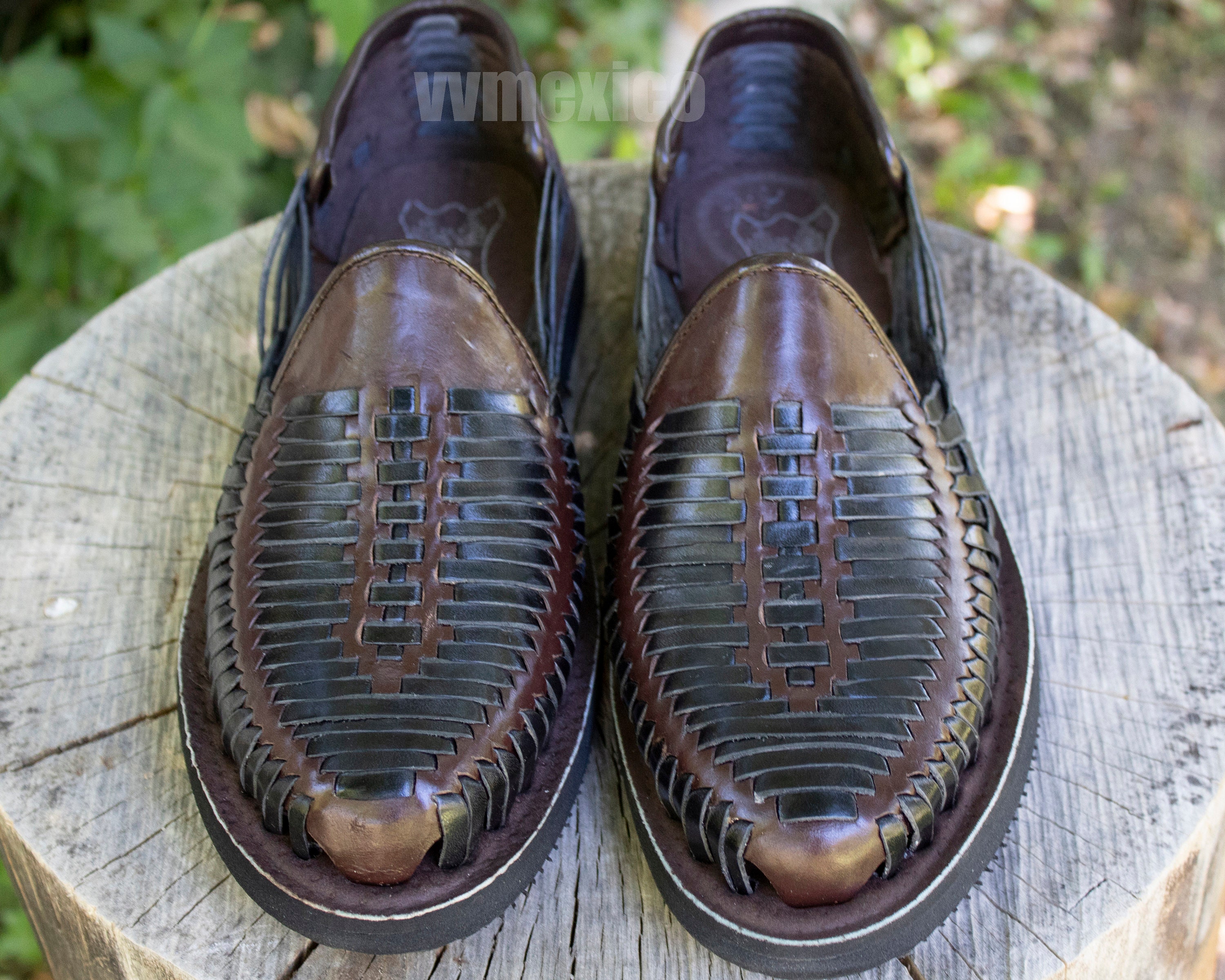 MENS LEATHER SHOE Huarache Slip on Sandals 2 Tone Brown 