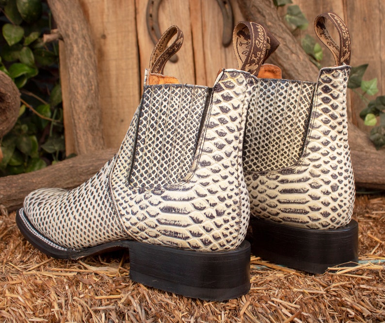 MENS LEATHER COWBOY Snake Skin Faux Square Toe Half Boots Botines - Etsy