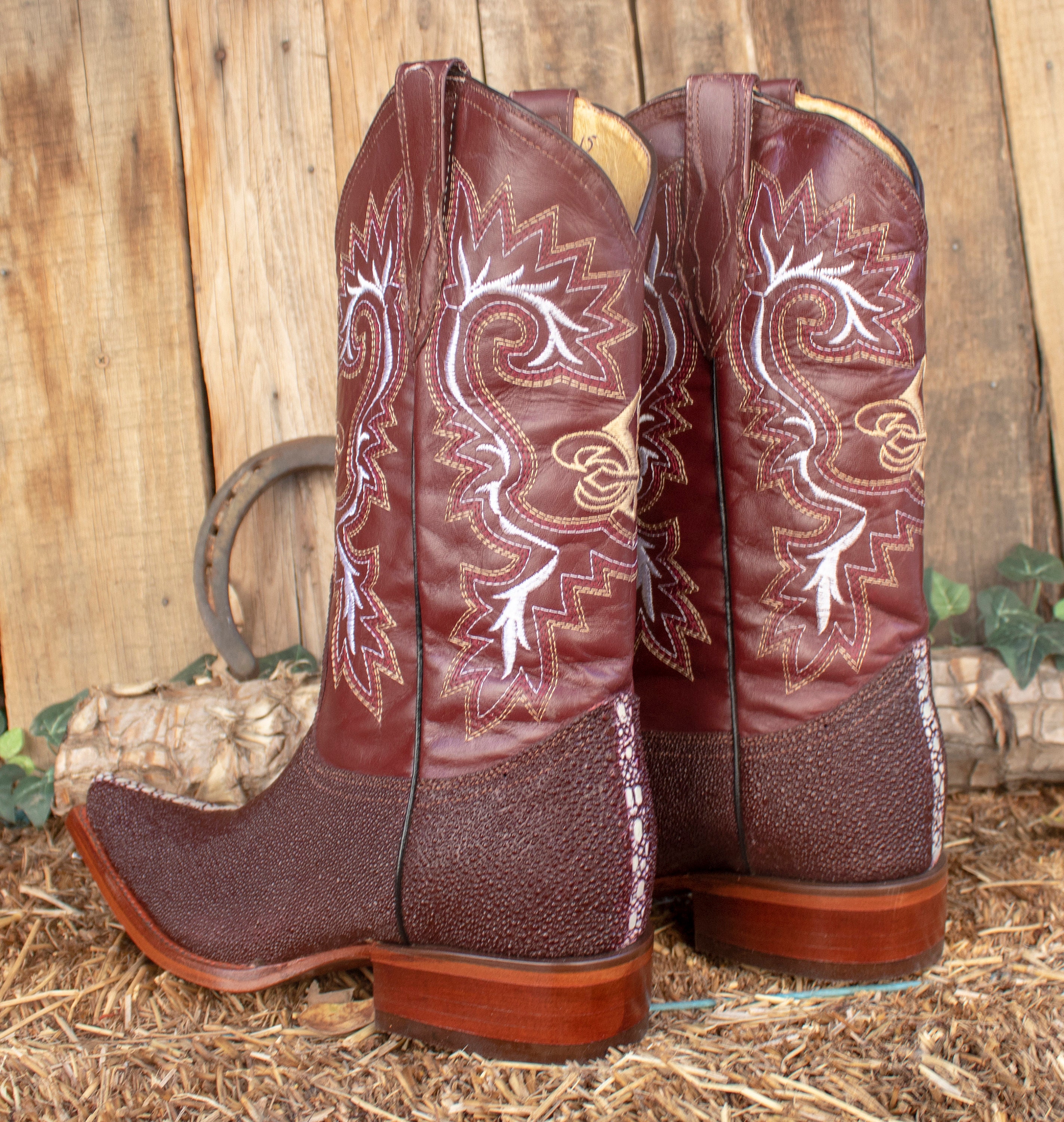 MENS Burgundy Faux MANTARAY Leather Pointed Toe Cowboy  display picture 2