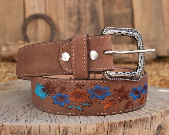 WOMENS FLOWER EMBROIDERED Western Cowgirl Cowboy Leather  display picture 1