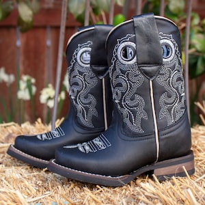 YOUTH TODDLER WESTERN square toe black leather cowboy boots image 3