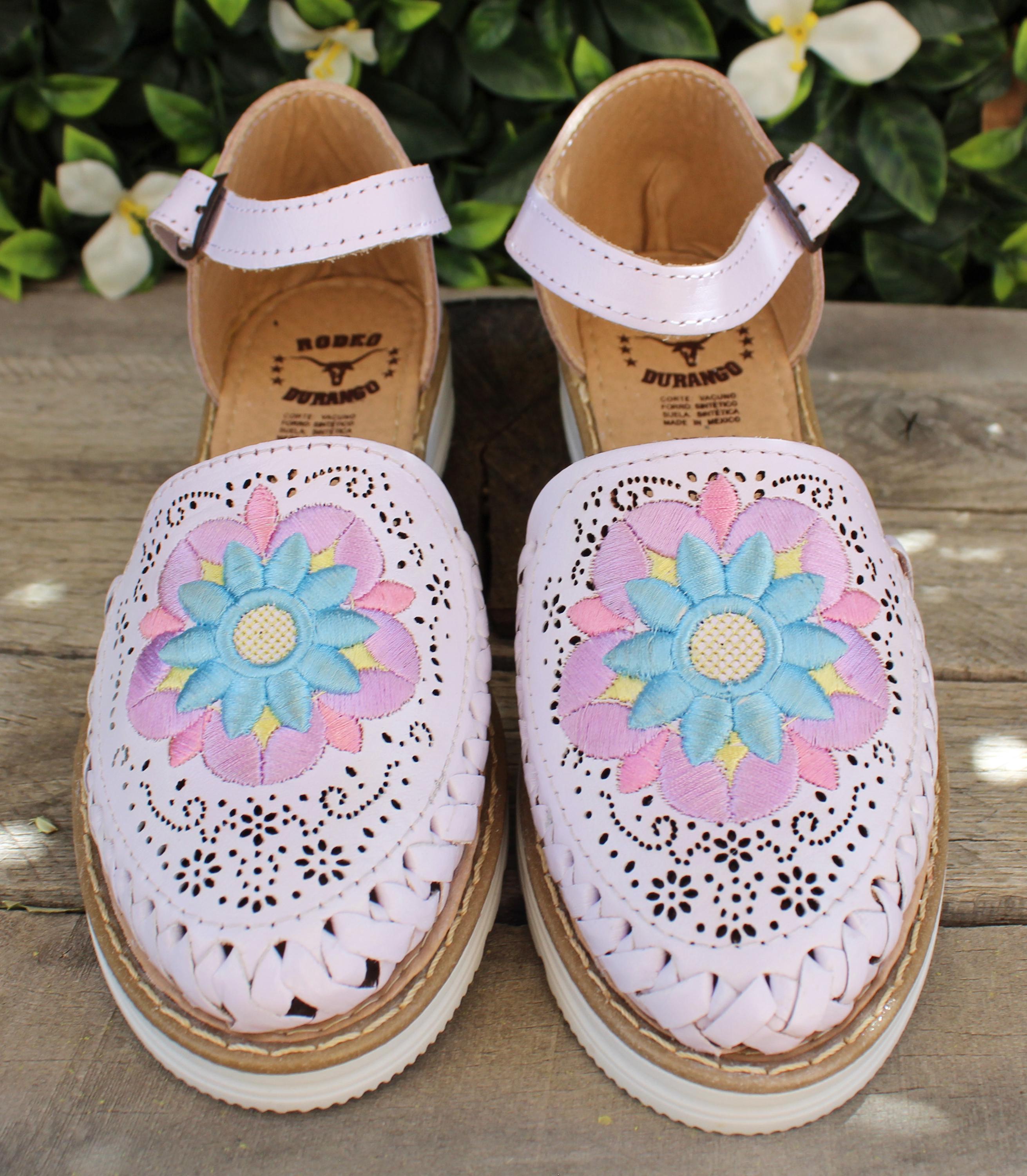 WOMENS White Leather Flower Embroidered Shoe MEXICAN SANDALS - Etsy
