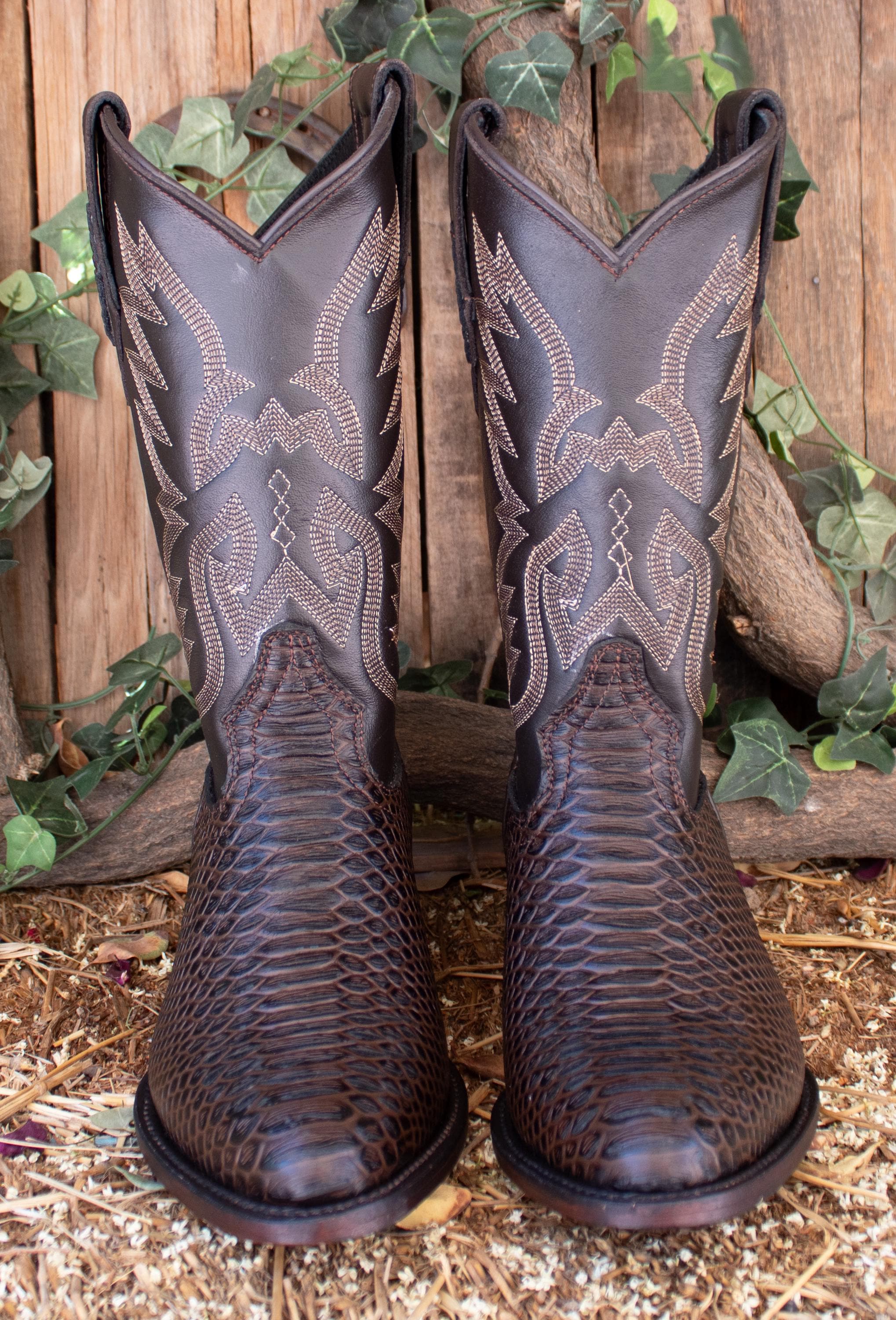 Rodeo 9 painted green brown tan black western cowboy boots python snakeskin dyed Black Jack Rust Dyed Python Triad Cowboy Boots main image 2