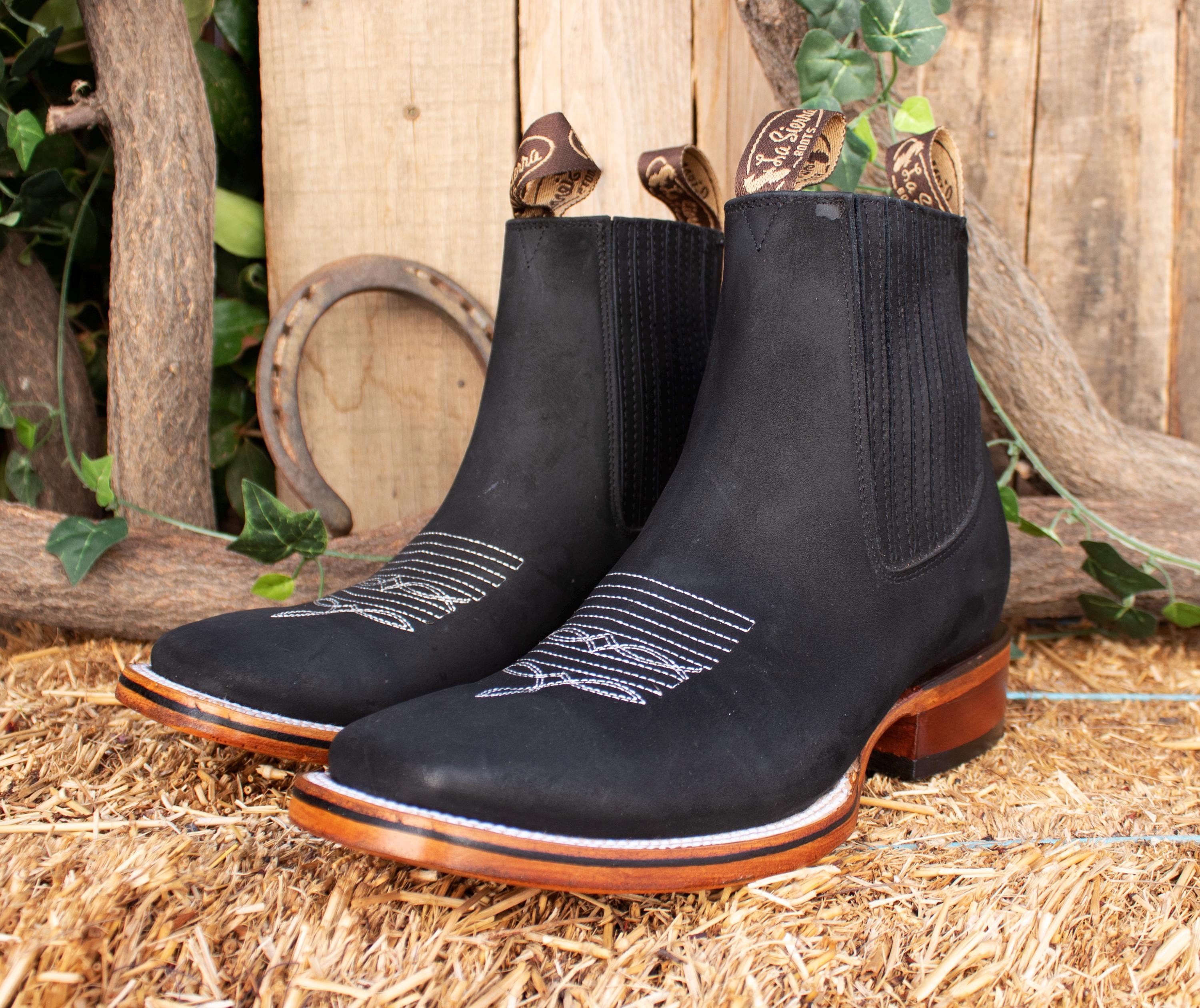 WOMENS cowgirl cowboy black square toe leather ANKLE BOOTS