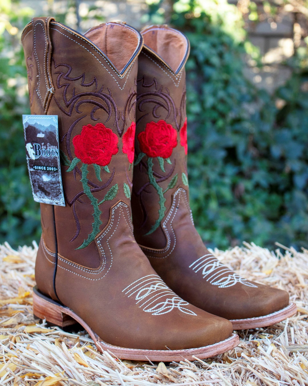 MUJER VAQUERA punta cuadrada rosa bordado BOTAS - España