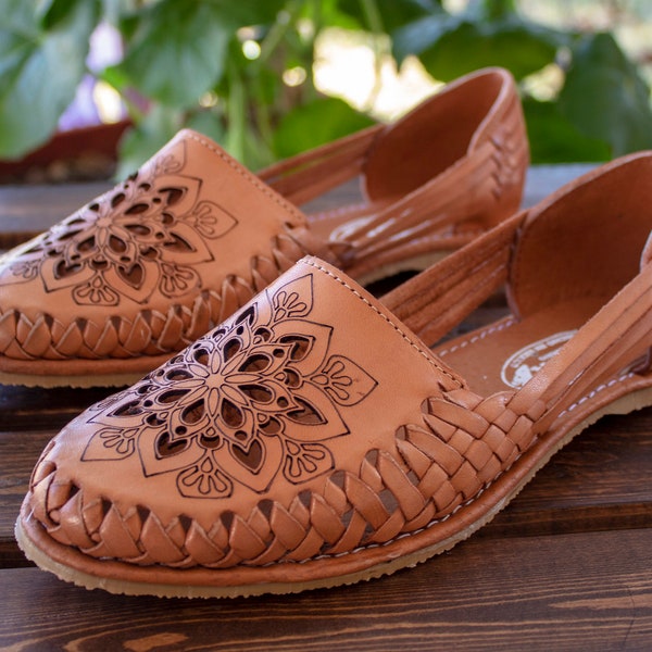 WOMENS MEXICAN SANDALS tan leather handmade shoe huarache