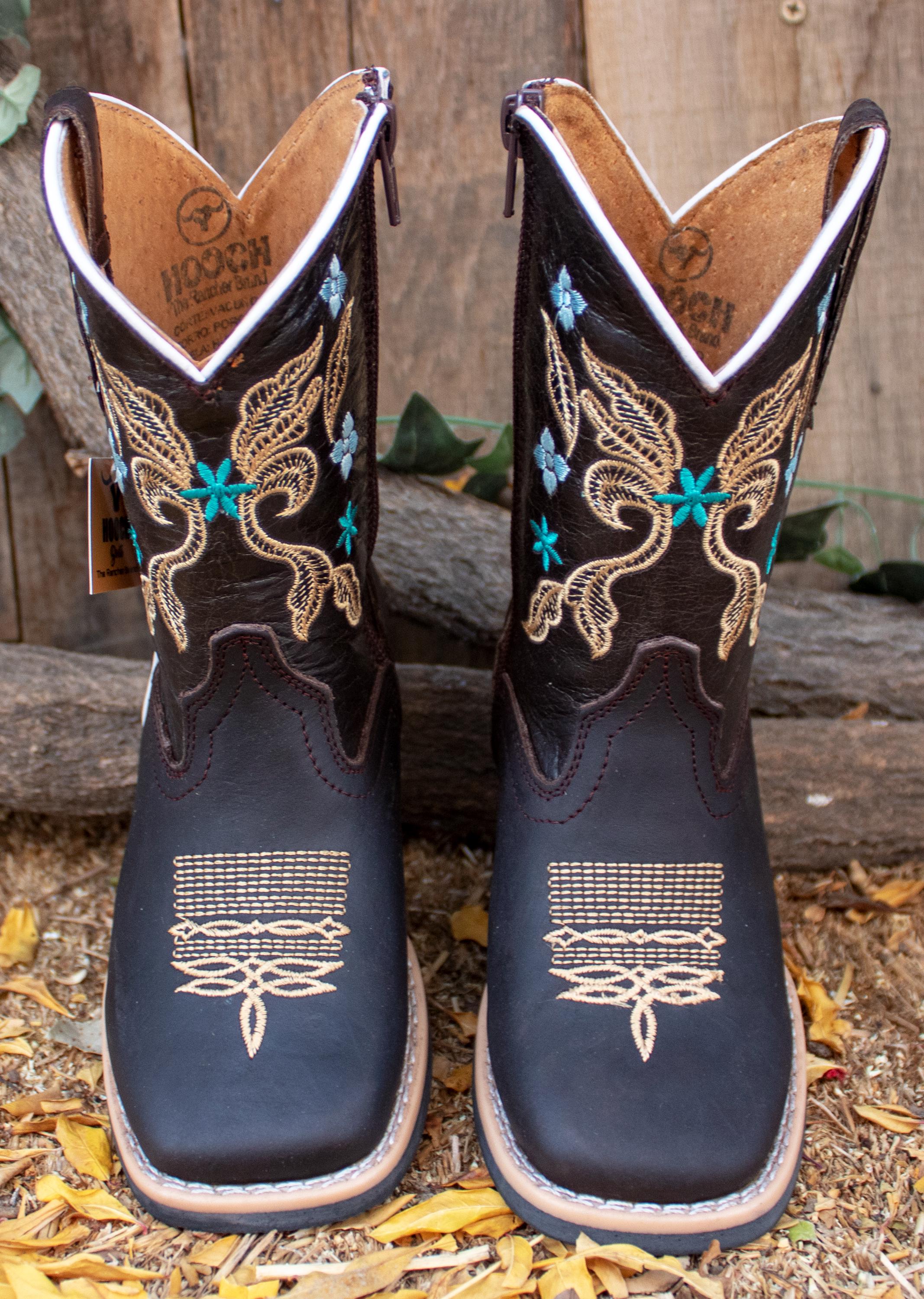 Bottes Western Corral Brodées – Cuir Marron, Bout Pointu, Unisexes, Taille 6M