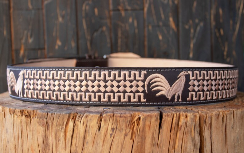 MENS WESTERN LEATHER Rooster Embroidered Leather Belt Etsy