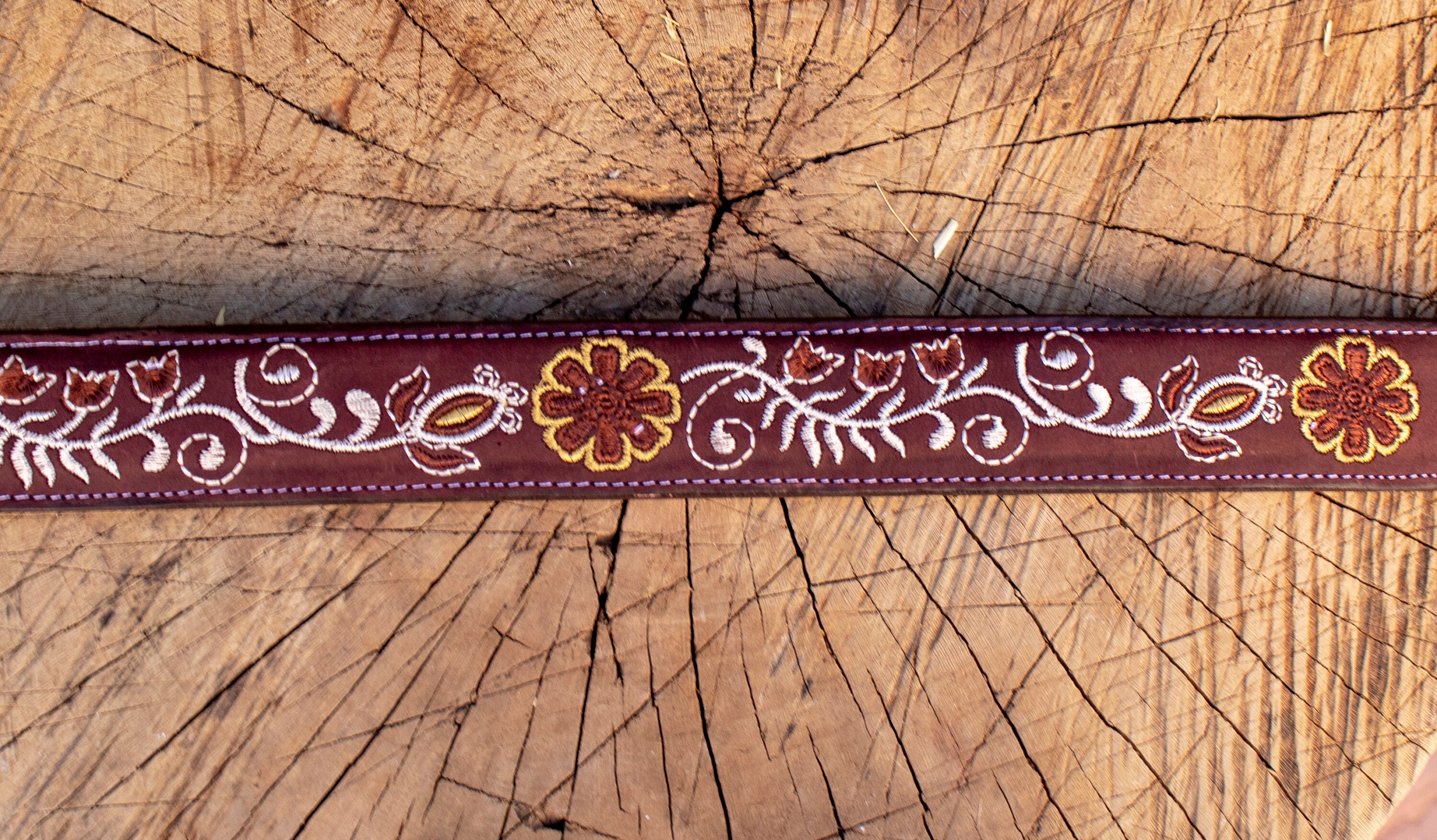 Ceinture Western Longue En Cuir Véritable - Boucle Florale Relief Amovible - Style Cowboy/Cowgirl Mixte