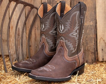 MENS authentic LEATHER COWBOY western rodeo square toe boots