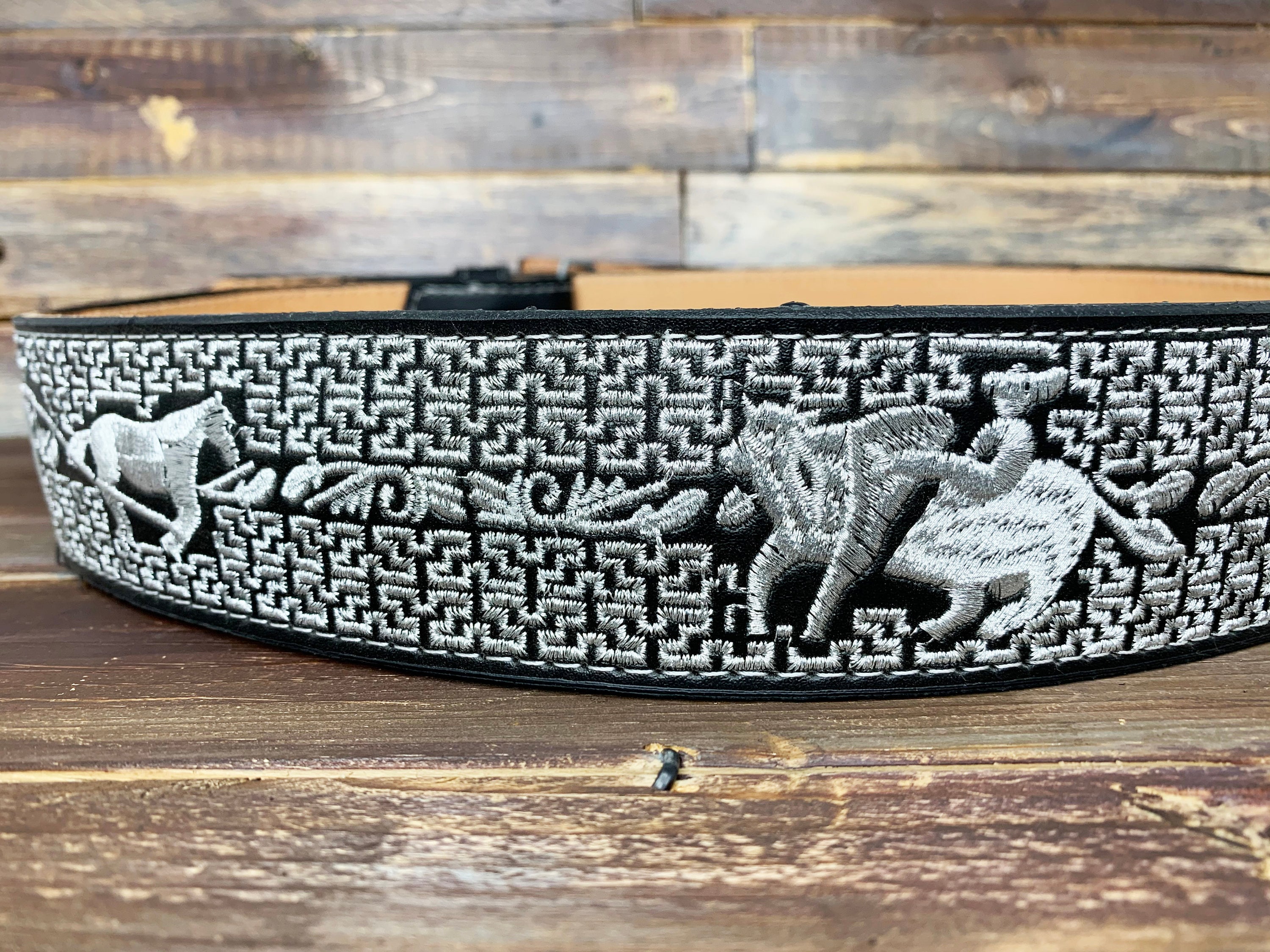 Embroidered race horse belt 34 Leather Belt Embroidered Stallion Horse 34 inches YAC Brand  main image 2