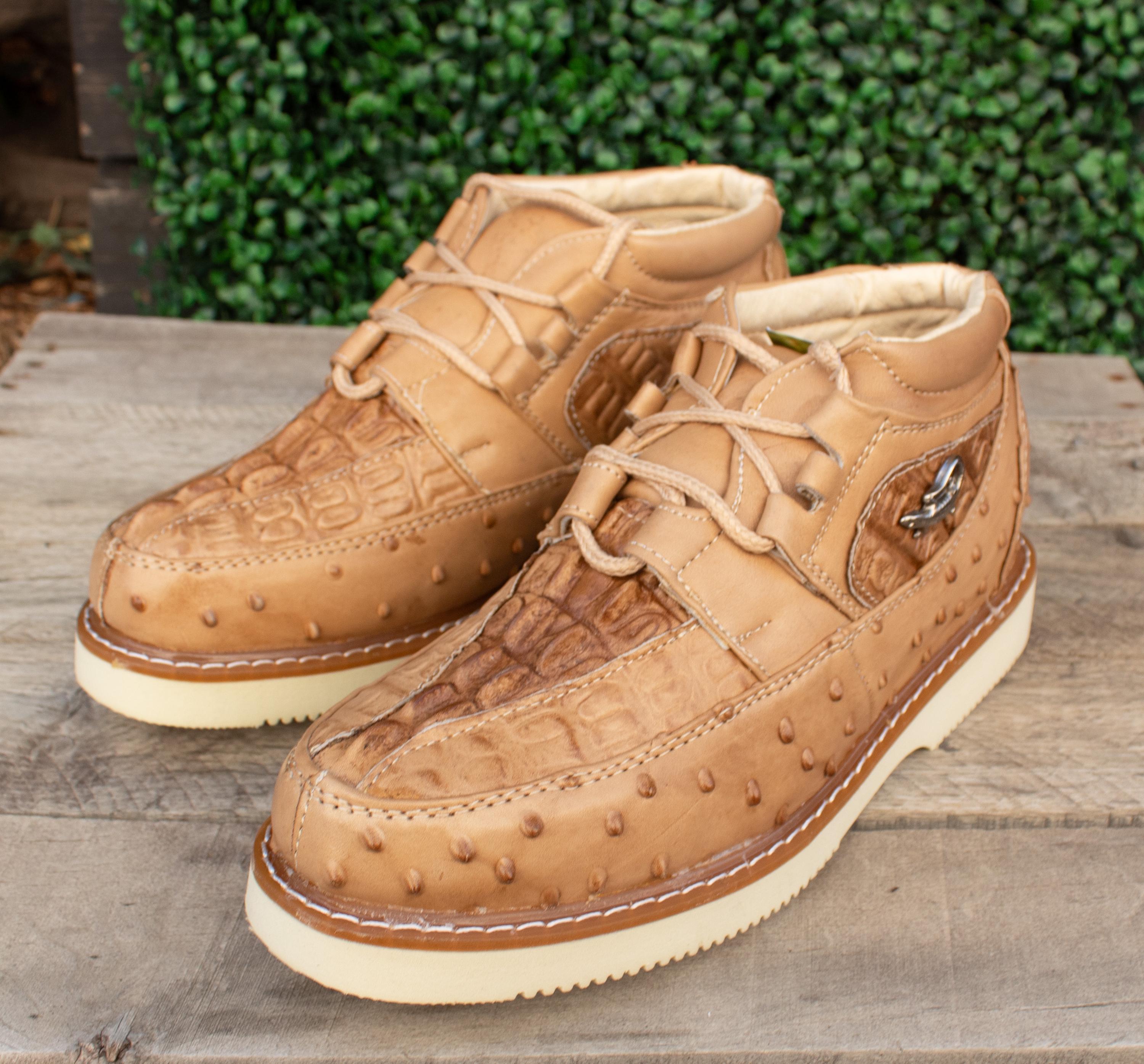 MENS CROCODILE OSTRICH Faux Print Light Brown Casual Sneaker