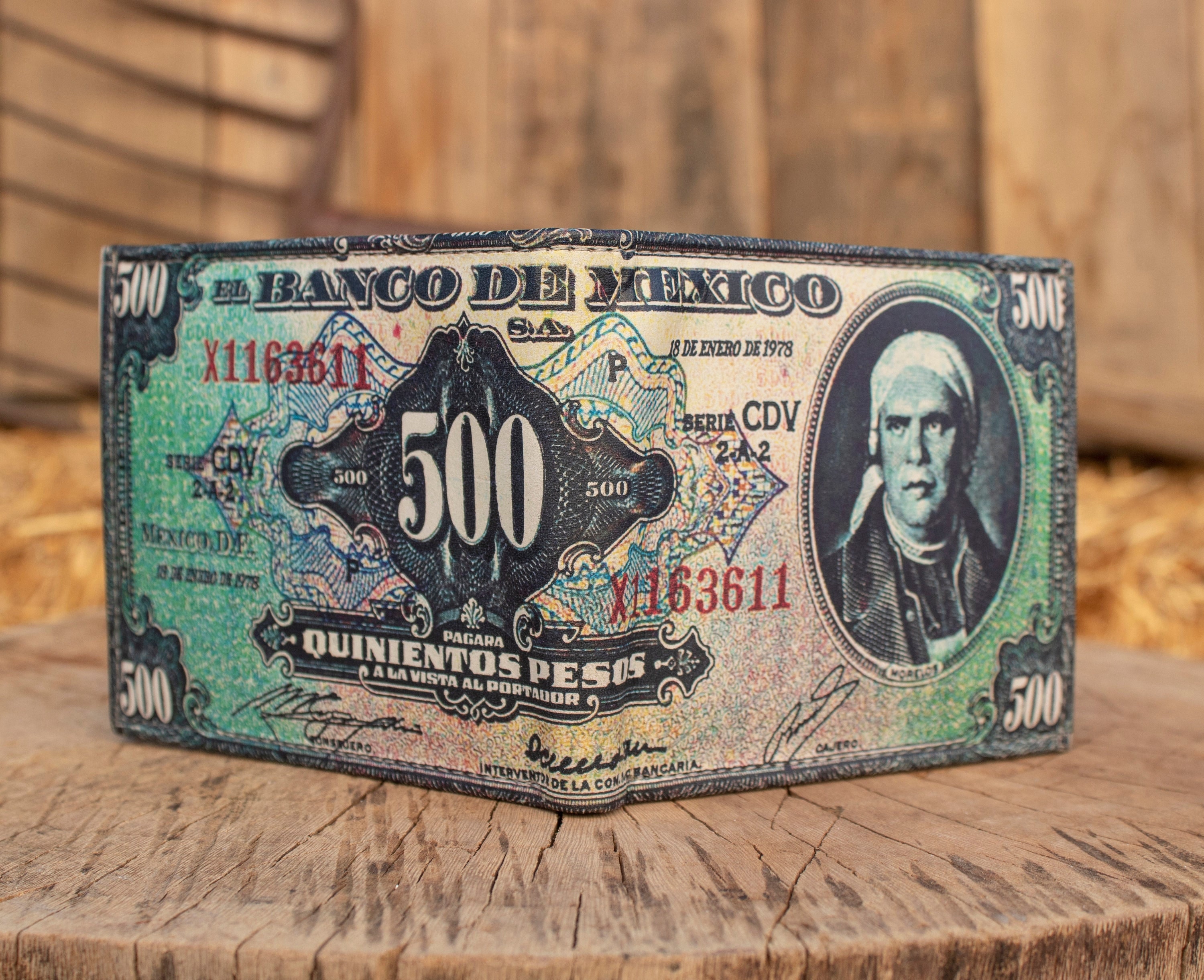 MEXICO 500 PESOS Bill Mexican LEATHER Laser Printed Bi-fold Wallet - Etsy