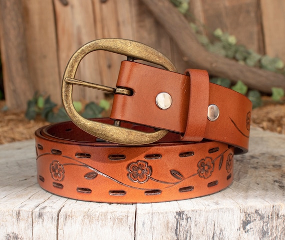 Womens LEATHER FLORAL STAMPED Western Cowgirl Cowboy Leather  display picture 3
