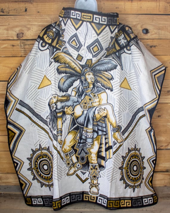 メキシコ アステカ ポポカテペトル 2面ポンチョ REBOZO with HOODIE