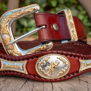 Mens LEATHER CONCHO WESTERN cowboy rodeo belt cinto vaquero fino image 5