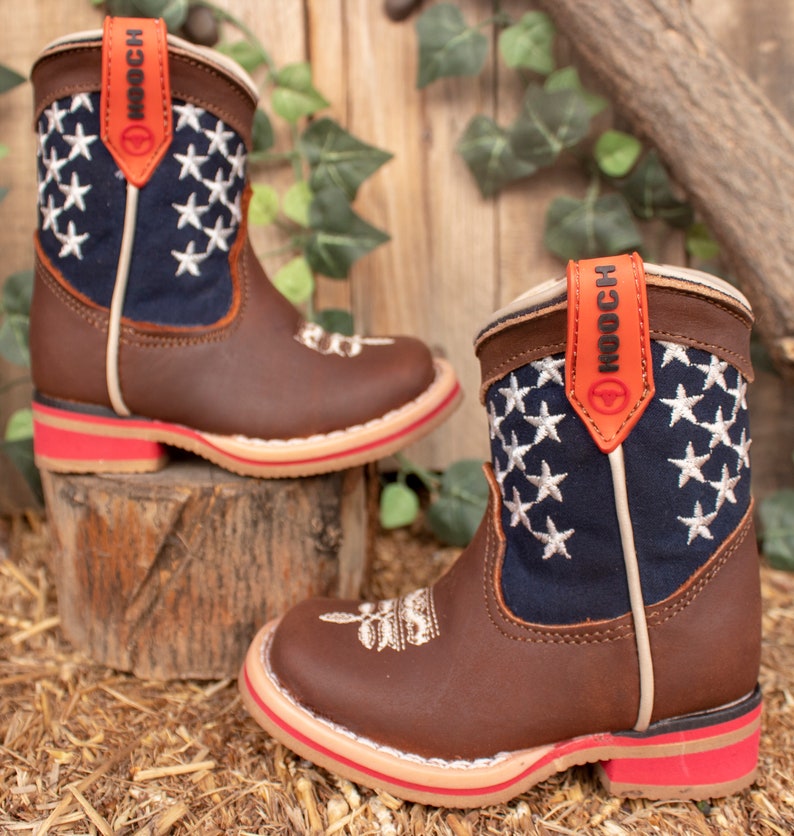 Boys Girls Baby USA Stars EMBROIDERED AMERICAN Flag unisex leather cowgirl cowboy boots image 2