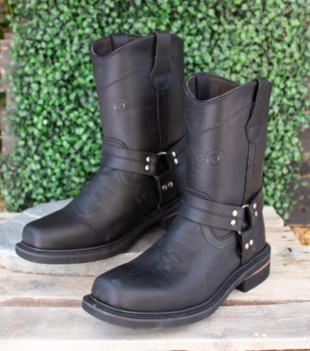 Black Genuine LEATHER Motorcycle BIKER RIDER Square Toe Boots - Etsy