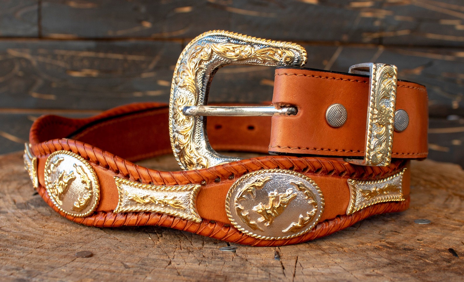 Mens LEATHER CONCHO WESTERN Cowboy Rodeo Belt Etsy
