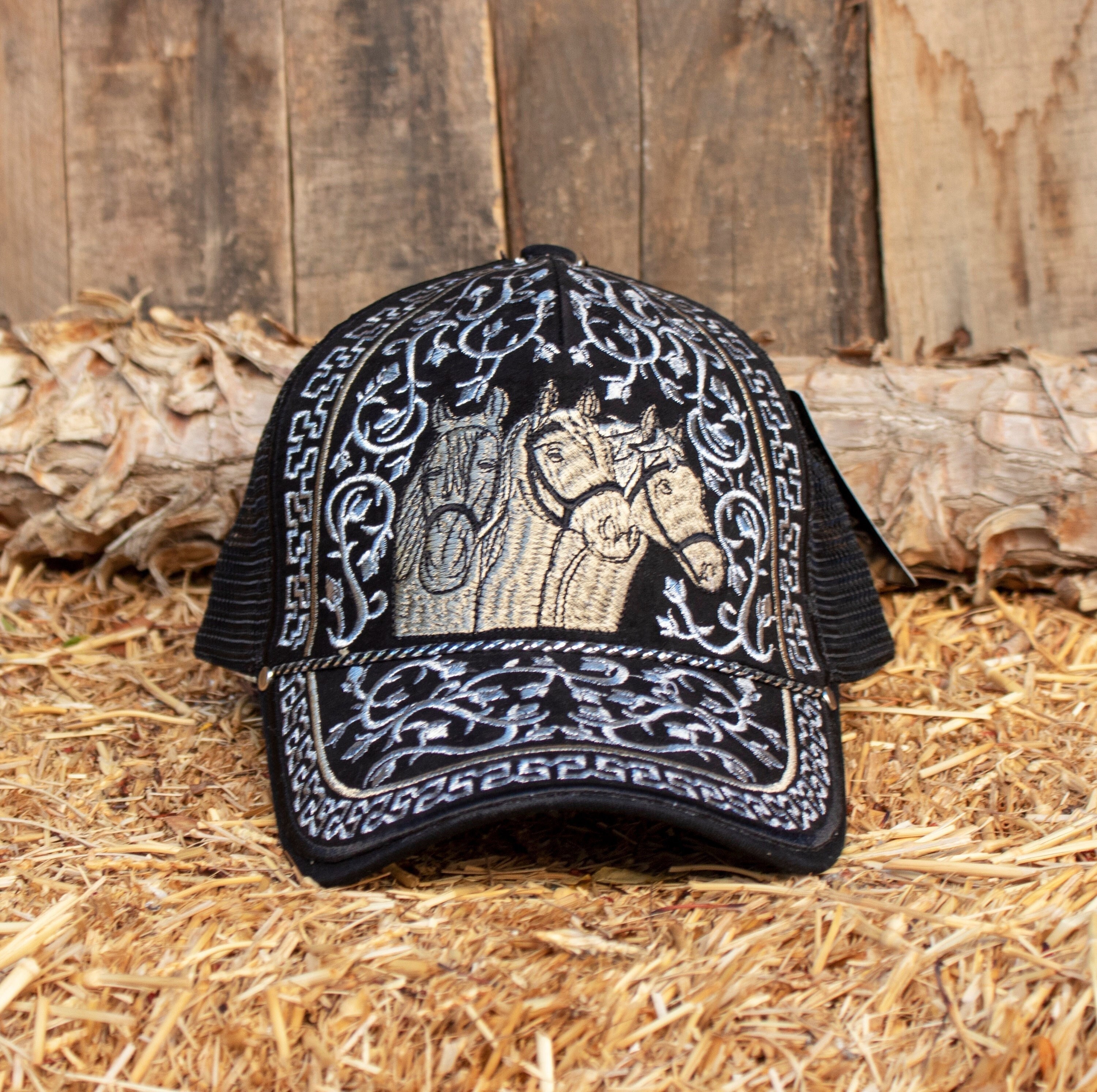 Cowboy Trucker Hat with Metal Horse Embellishment HatMetalPatch2_2048x.jpg?v=  main image 3