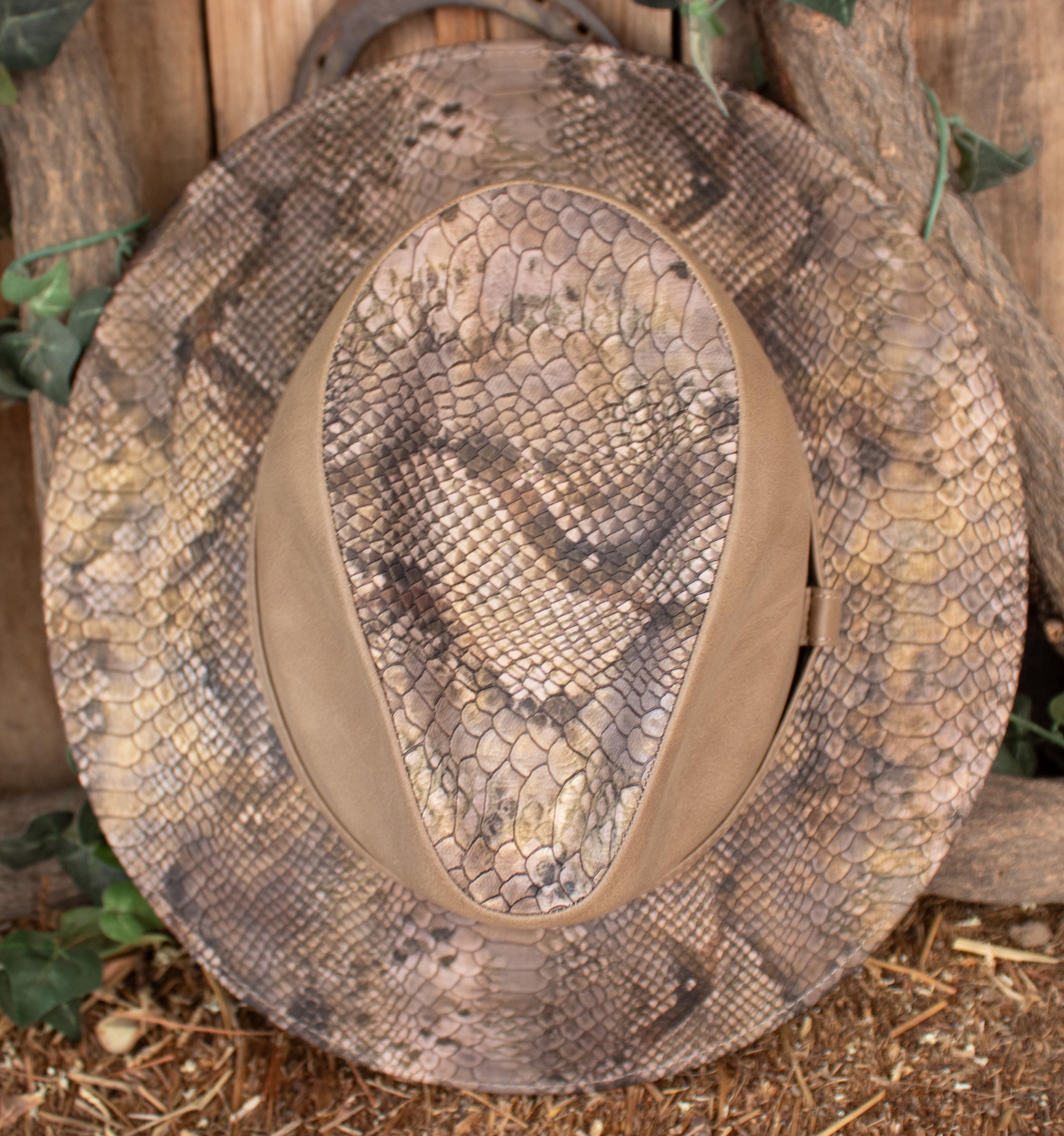 Snake Print Western Cowboy Belted Fedora Hat Python SNAKE PRINT FAUX Leather Western Cowboy Hat Vibora  main image 2