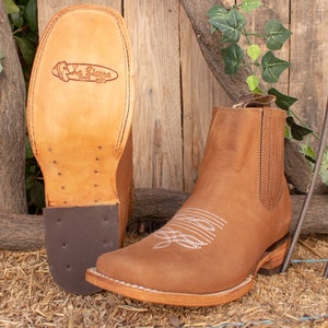 MENS LEATHER COWBOY Nobuck Rodeo Square Toe Half Boots Botines - Etsy