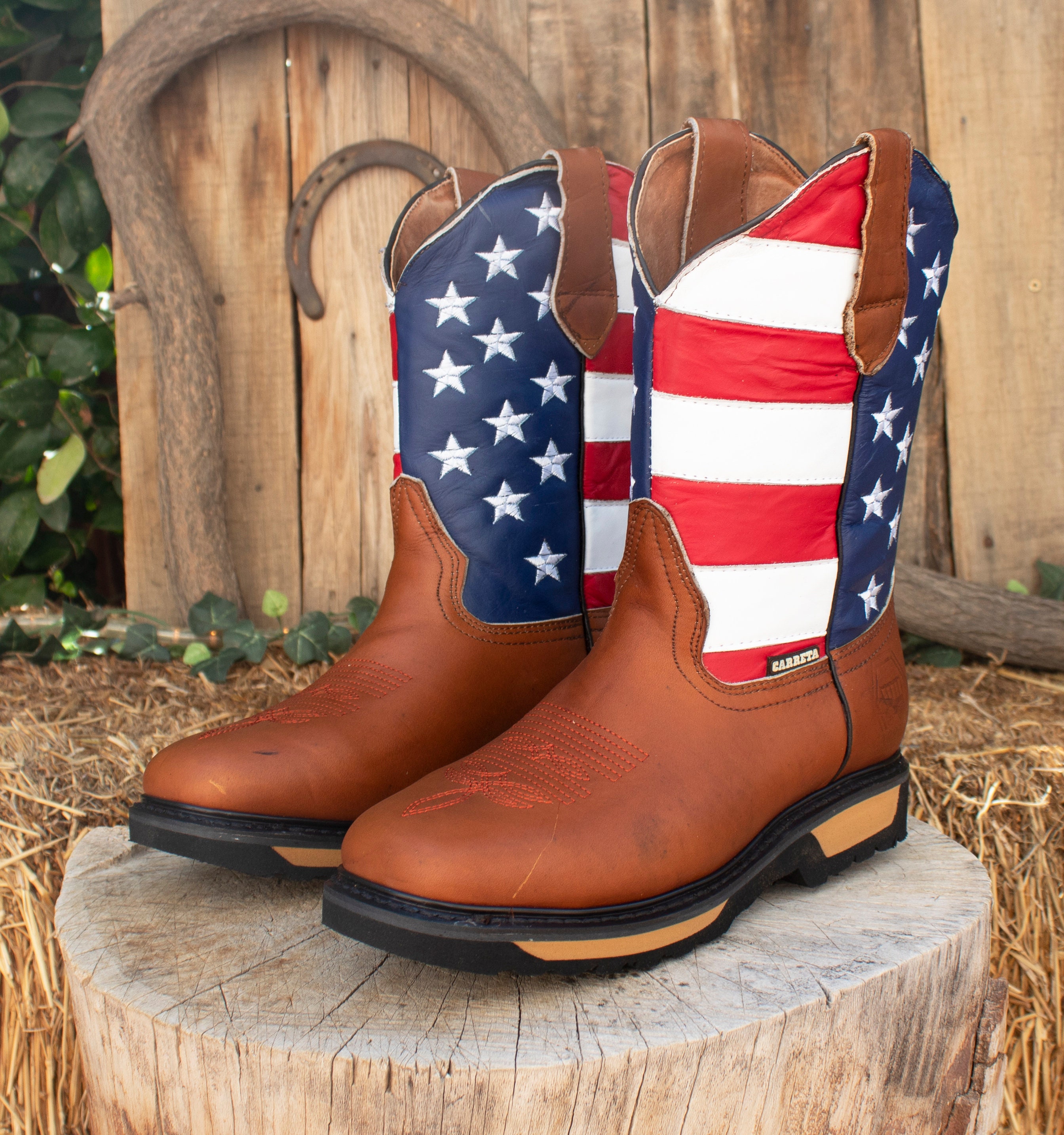 Mens Authentic Leather USA AMERICAN FLAG Embroidered Western Cowboy Square Toe Work Boots Etsy