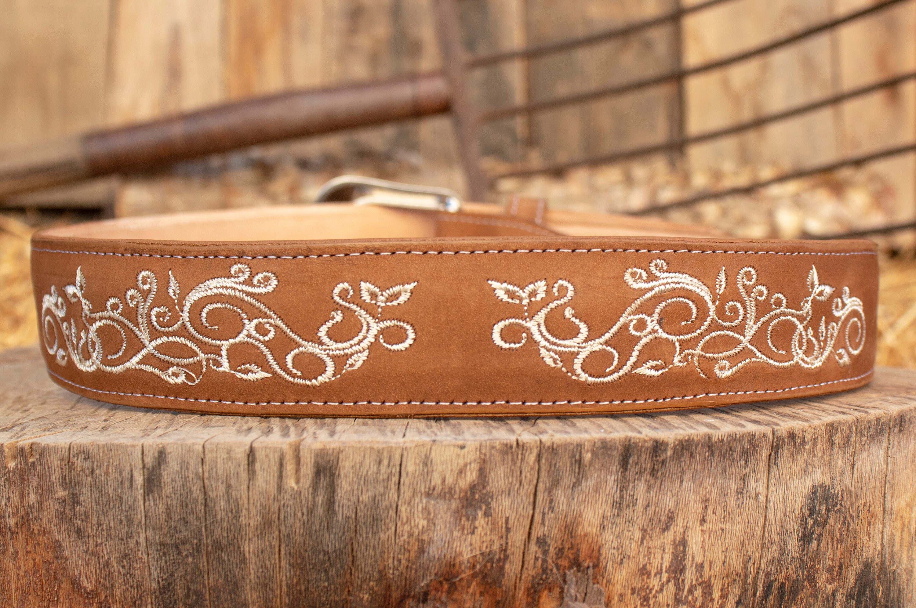 WOMENS BROWN EMBROIDERED Western Cowgirl Cowboy Leather Belt 