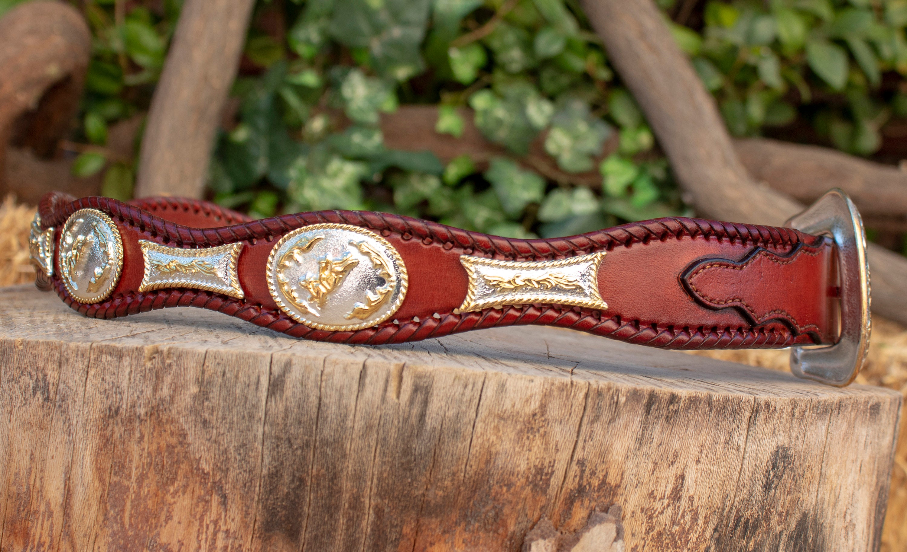 Ceinture noire en cuir de cow-boy de rodéo CONCHO WESTERN pour homme - France