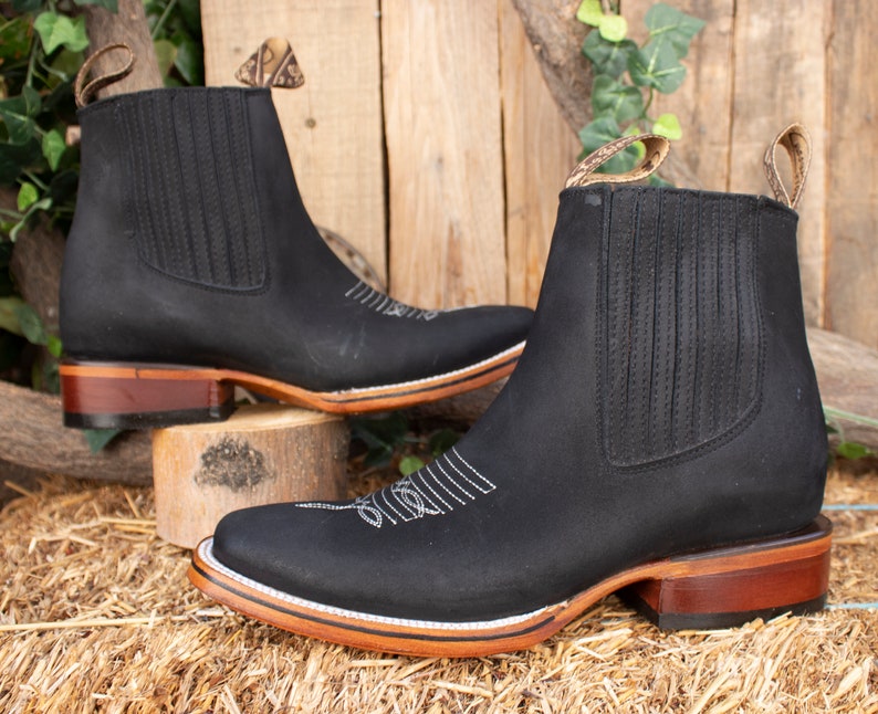 MENS LEATHER COWBOY Nobuck Rodeo Square Toe Half Boots Botines - Etsy