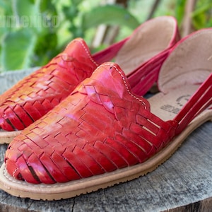WOMENS MEXICAN SANDALS red leather handmade shoe huarache