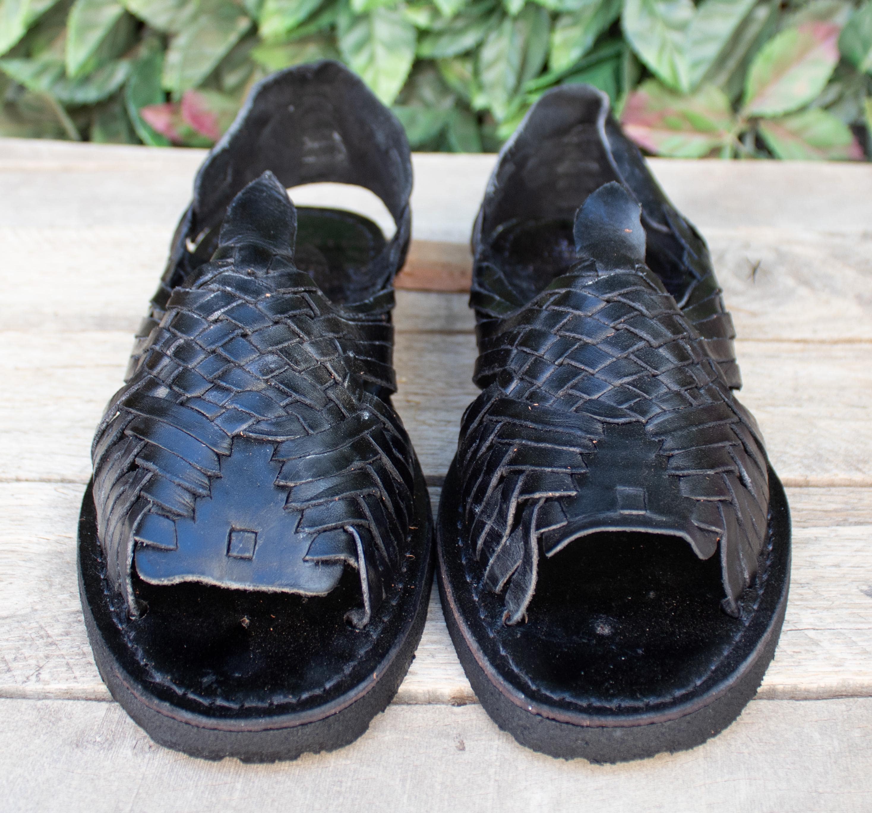 MENS LEATHER HUARACHE Black Sandals Made in Mexico With Tire Sole