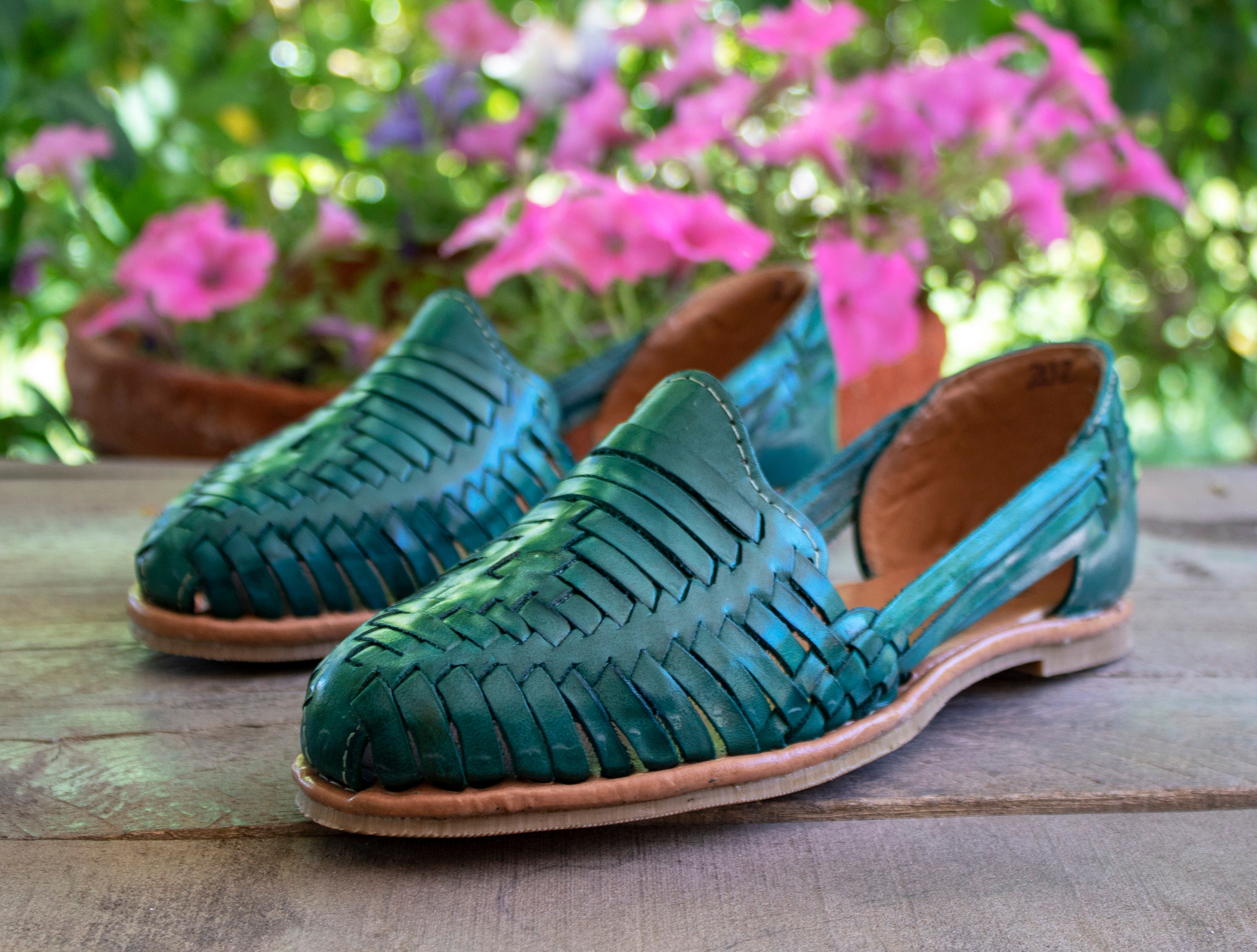 WOMENS MEXICAN SANDALS Aqua Green Leather Handmade Shoe Huarache