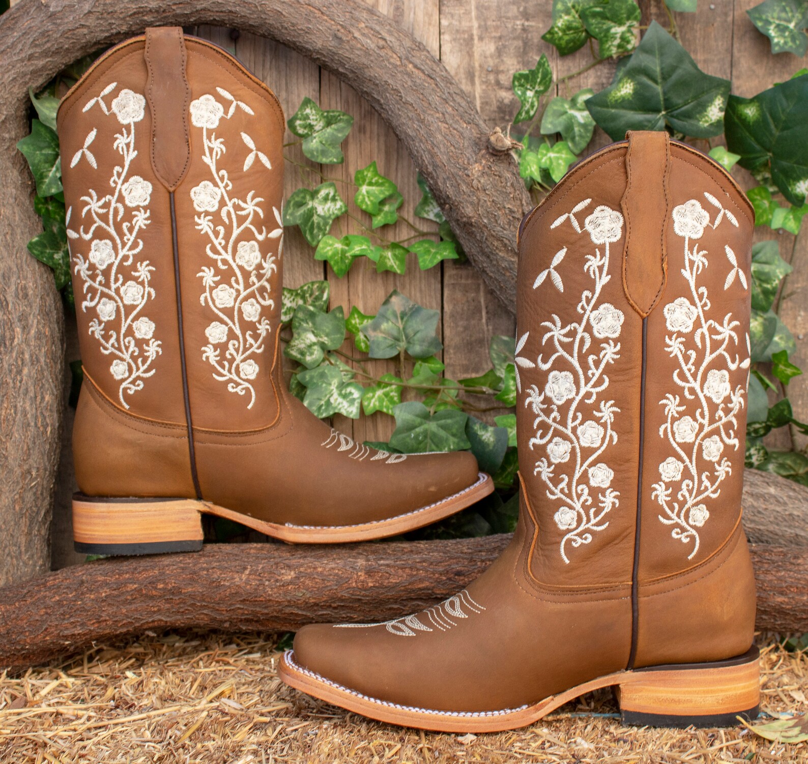 Red Rose Square Toe Women's Cowboy Boots
