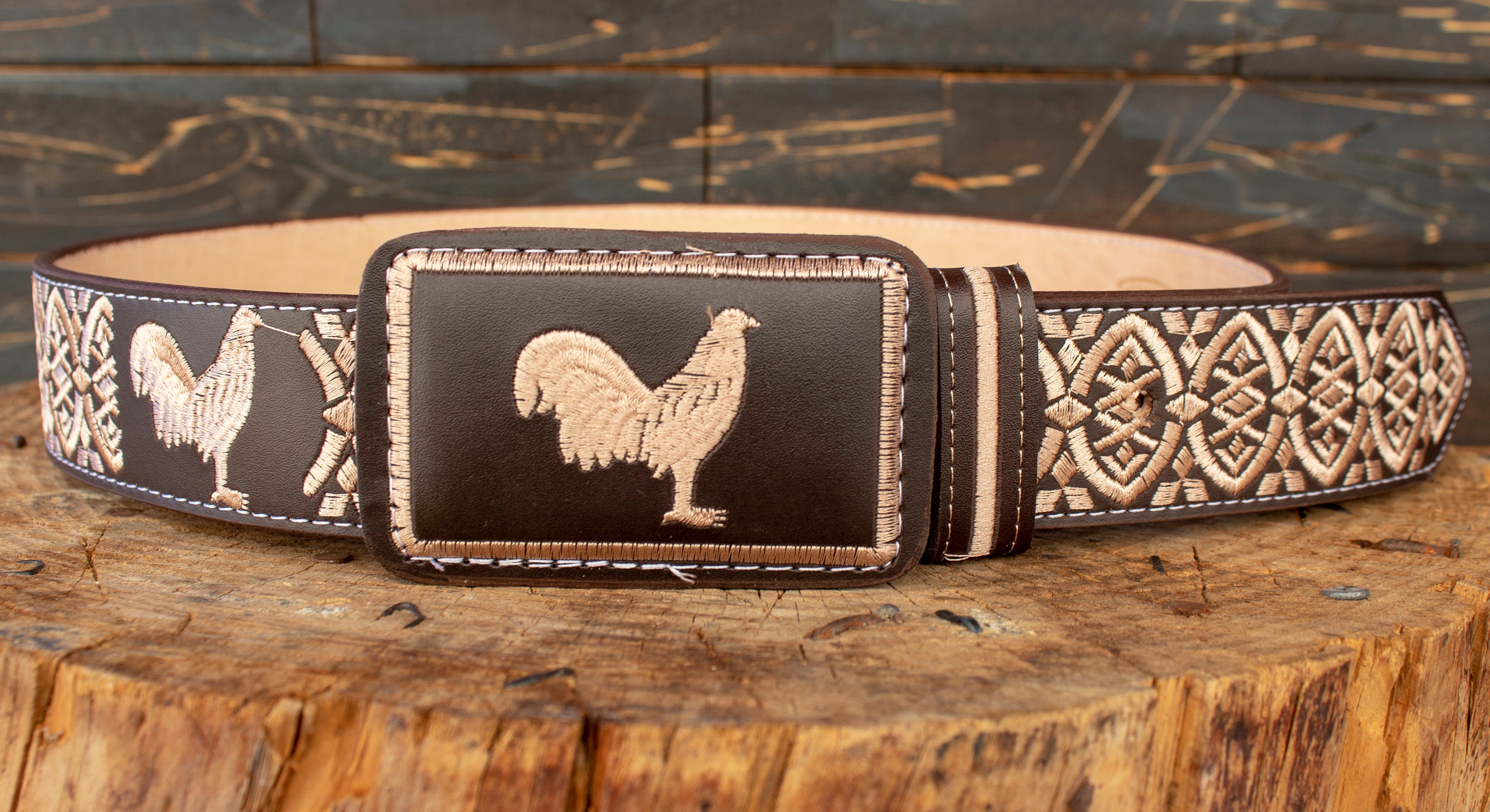 MENS WESTERN LEATHER Rooster Gallo Embroidered Leather Belt Etsy Canada