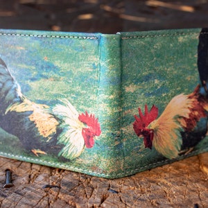 ROOSTER LEATHER WALLET laser printed bi-fold gallos wallet