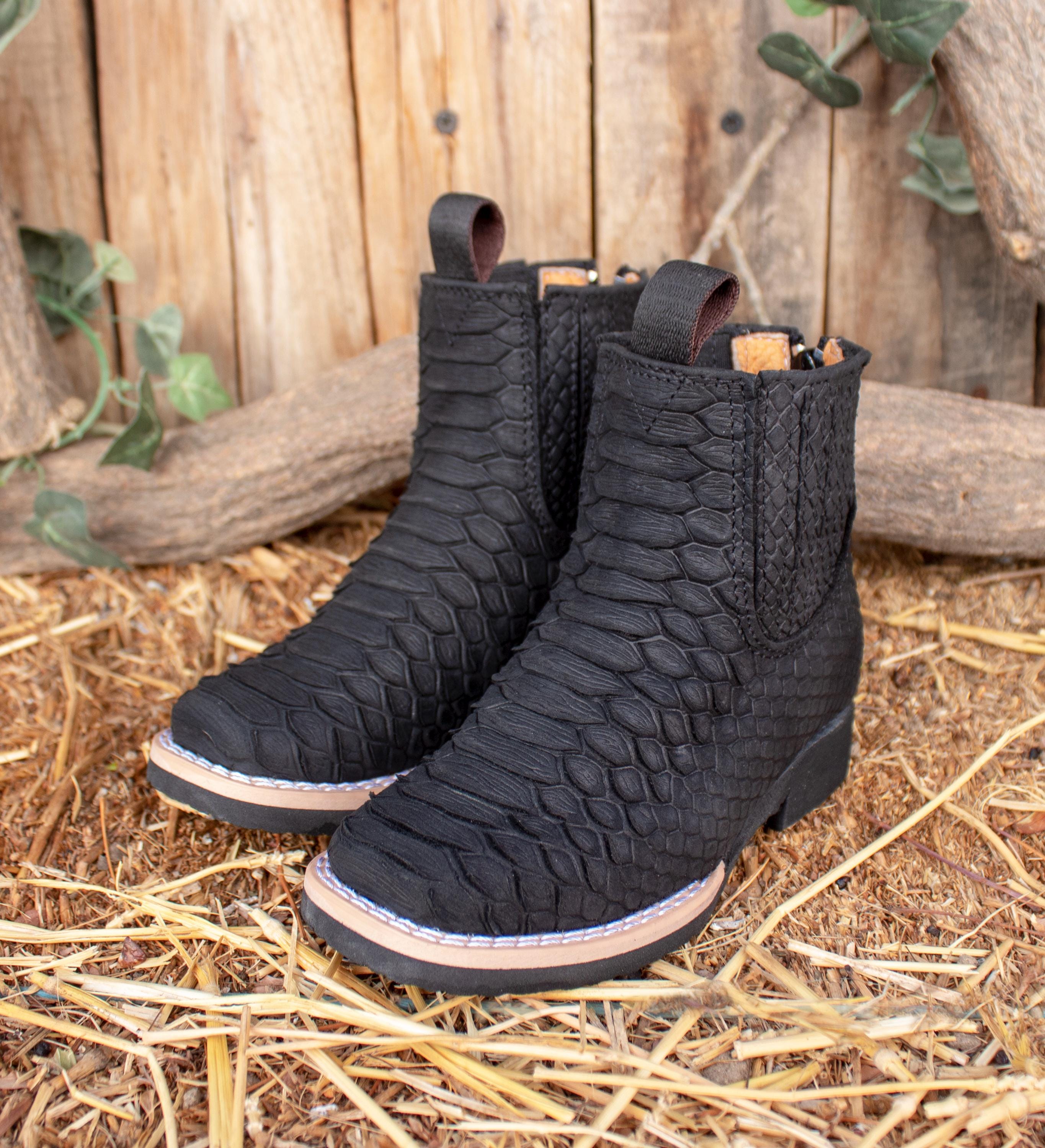 BABY toddler kids youth SNAKE PRINT Faux unisex square toe leather cowboy half boots botines vibora