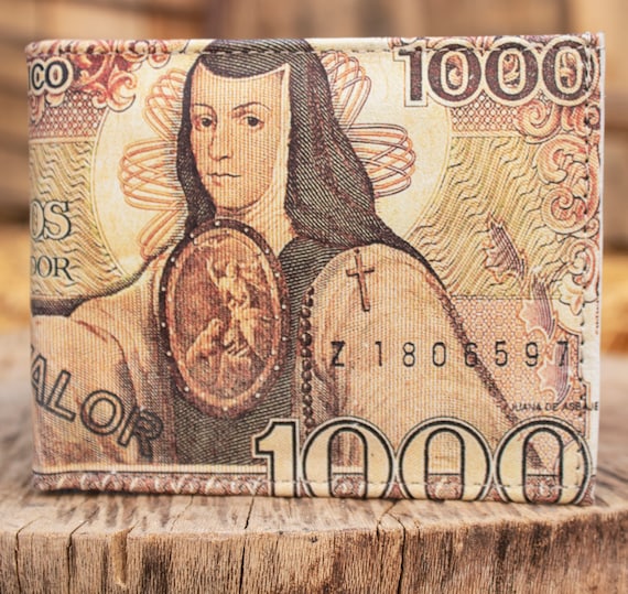 メキシコ 1000 ペソ紙幣 メキシコレザー レーザープリント 二つ折り