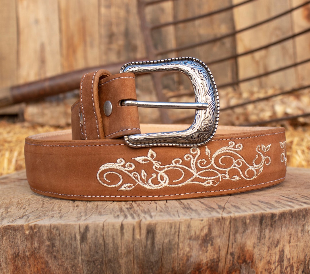 Buy WOMENS BROWN EMBROIDERED Western Cowgirl Cowboy Leather Belt Cinto  Online in India