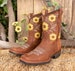 WOMENS COWGIRL cowboy square toe leather sunflower embroidered BOOTS 