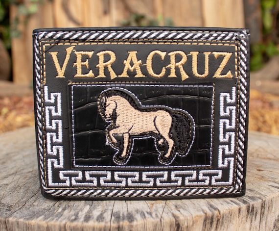 HORSE Caballo VERACRUZ Mexico EMBROIDERED Leather Bi Fold Wallet