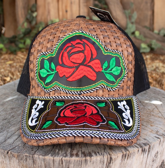 Womens Red ROSE EMBROIDERED Adjustable Trucker Hat Cap With  display picture 3