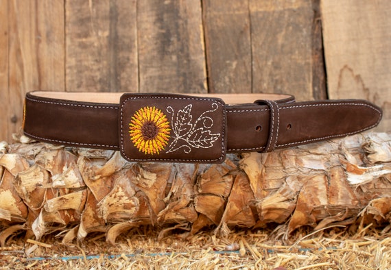 CHILDRENS LEATHER Toddler Youth Sunflower EMBROIDERED Western Belt