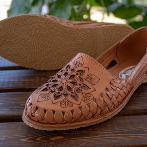 WOMENS MEXICAN SANDALS Tan Leather Handmade Shoe Huarache - Etsy
