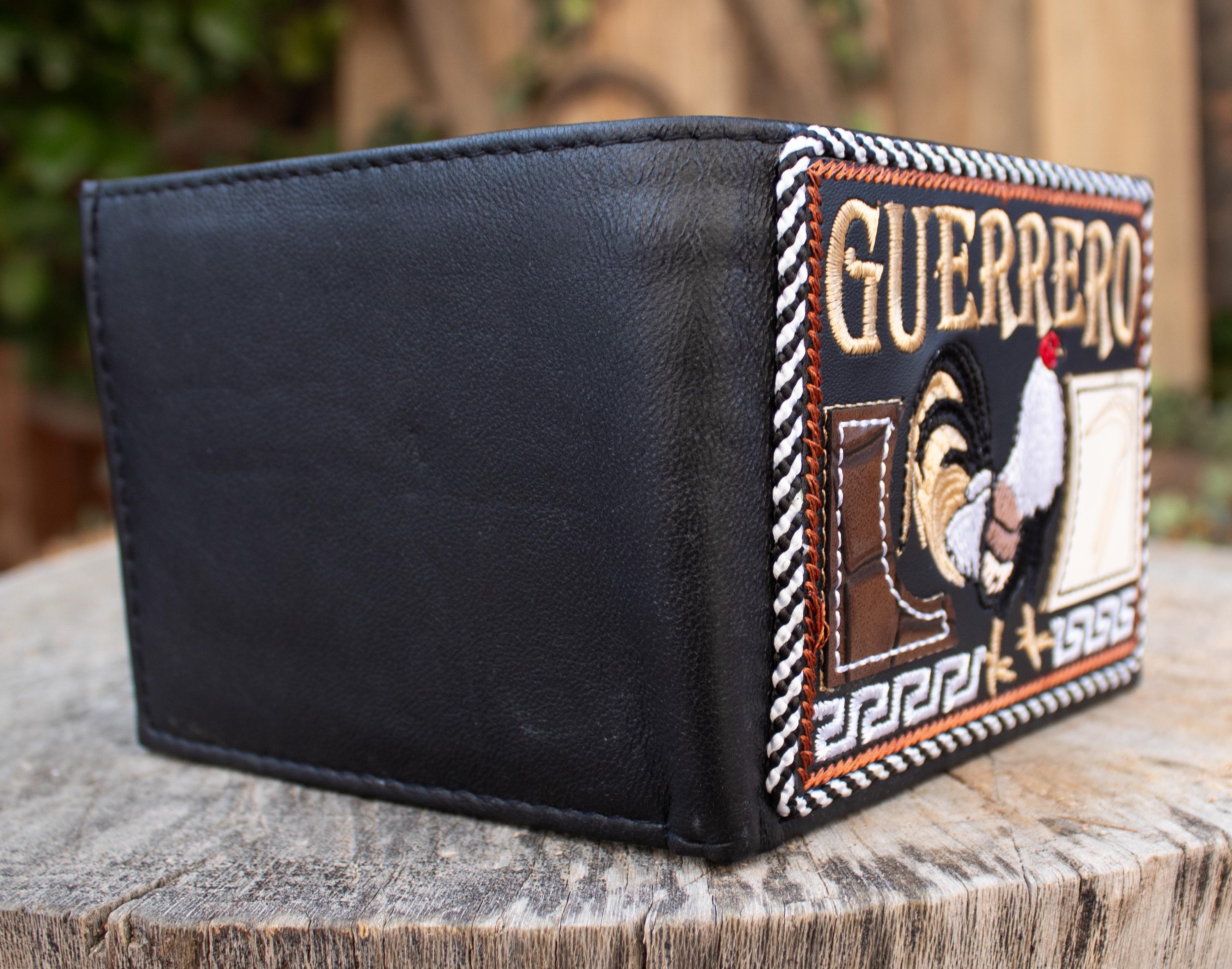 GUERRERO Mexico ROOSTER Gallo EMBROIDERED Leather Bi Fold Wallet