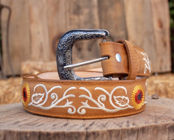 Cinturón De Cuero Vaquero Occidental Para Mujer - Hebilla Con Turquesas, Talla 33-38 Pulgadas, Estilo Vintage