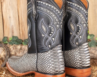 Comme des Garçons Python Boots MENS PYTHON Snake Faux Leather Square Toe Cowboy Western