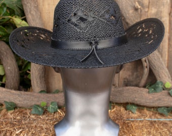 WOMENS Black Natural STRAW COWGIRL Western Cowboy Hat - Etsy display picture 1
