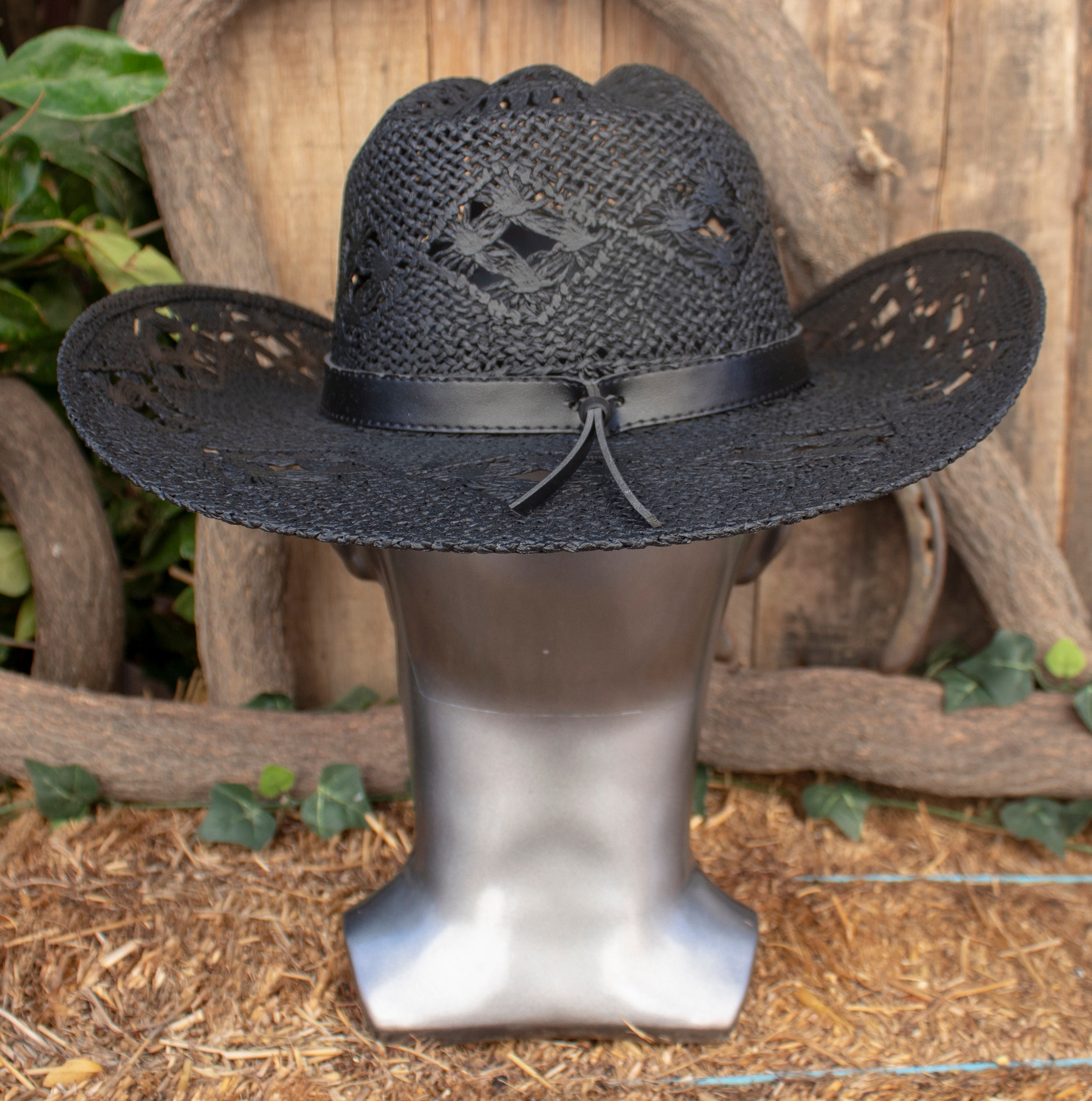 WOMENS Black Natural STRAW COWGIRL Western Cowboy Hat - Etsy